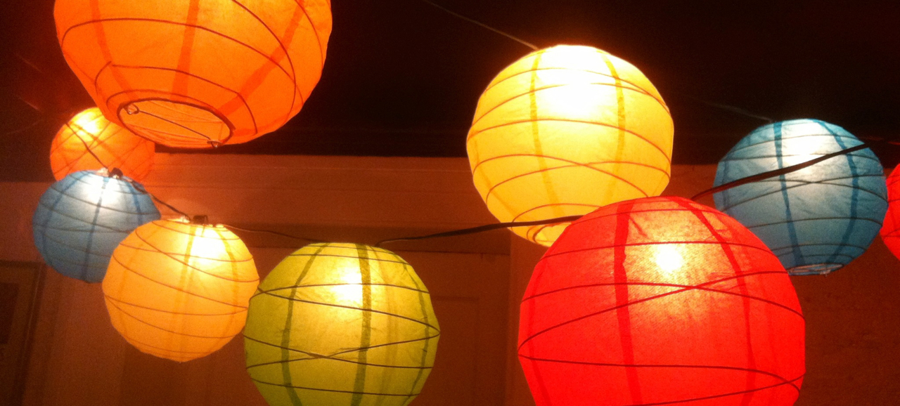 on happy poetry and hanging paper lanterns
